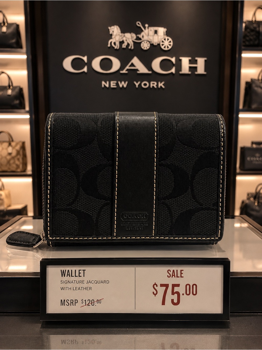 Coach Black Signature Jacquard Zip Wallet